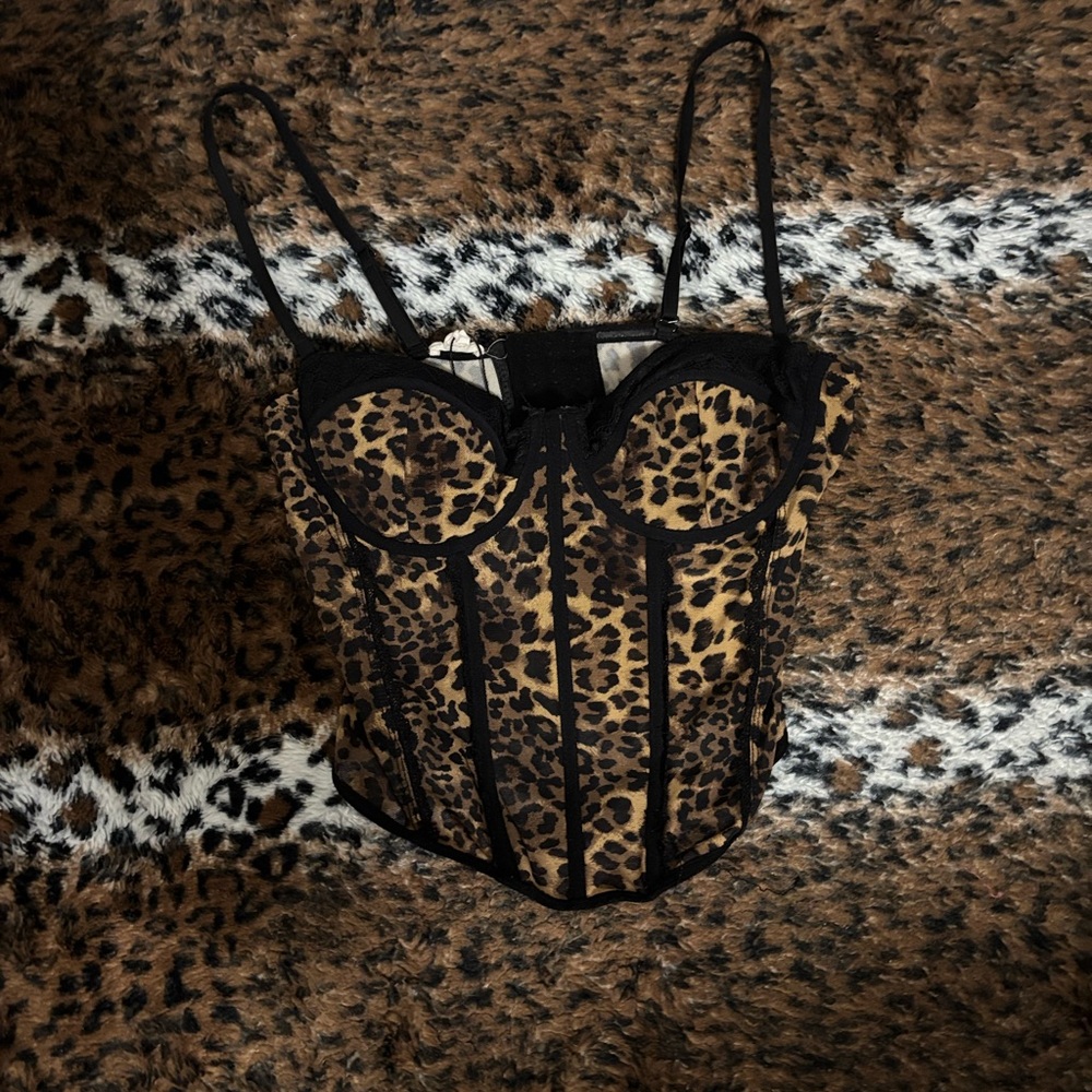 Garage Leopard Print Bustier Corset Top - Black Trim